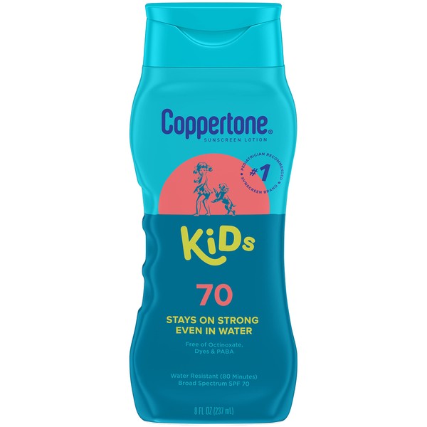 Coppertone Kids Sunscreen Lotion, SPF 70 Sunscreen for Kids, #1 Pediatrician Recommended Sunscreen Brand, Water Resistant Sunscreen SPF 70, 8 Fl Oz Bottle
