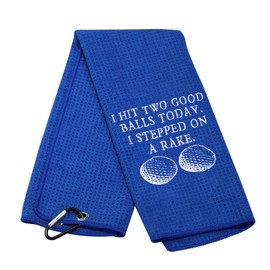 Funny Golf Towel Embroidered Golf Towel Gift I Hit Two Good Balls I Stepped On A Rake Golf Towel with Clip (Hit Two Good T)