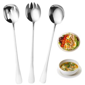 HOCUCHELAND 3 Stück Salatbesteck Edelstahl, 28 * 5,6cm Groß Salatbesteck Vorlegebesteck, Hochglanzpoliert Servierlöffel, Lang Servierbesteck Salatgabel für Restaurant, Haus, Hotel, Picknick