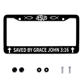 John 3:16 Jesus License Plate Frames Round Hole Personalise License Plate Frame Car Universal Accessories Stainless Steel Cars Decor 2 Holes and Screws Fits Standard US Vehicles Size 12.2 x 6 Inches