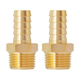 SUNGATOR 1/2'' NPT Brass Hose Barb Fittings, 1/2'' NPT Male Thread to 1/2 Inch Barbed Air Hose Fittings, 1/2 Inch Brass Air Line Repair Connectors for Compressor, Fuel, Oil (2-Pack)