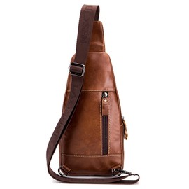 Leather Sling Bag Crossbody Backpack for Men Women Outdoor Travel Camping Hiking Shoulder Chest Day Pack Casual Daypack, brown