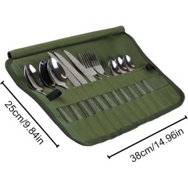 Cutlery Storage Bag,Portable Polyester Roll Up Pouch Bag For Forks, Spoons, Chopstick,Water Resistant Storage Kitchen Cooking Utensil Set Travel Organizer, Army Green