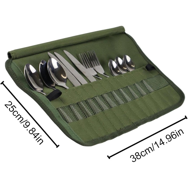 Cutlery Storage Bag,Portable Polyester Roll Up Pouch Bag For Forks,