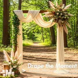 60" Chiffon Fabric by The Yard Pre-Cut Sheer Fabric for Wedding Arch Draping Fabric Party Backdrop Decoration Ceiling Decor (Champagne, 1 Yard)