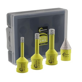 Diamond Core Drill Bits Set - 4pcs 6/8/10mm Diamond Hole Saw+1pc 20mm Beveling Chamfer Bit SANLEETEK for Porcelain Ceramic Tile Marble Granite Artificial Stone 5/8"-11 Thread
