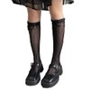 FASELE High Socks, Girls, Crew Socks, Ribbon, Lace, Floral Pattern,