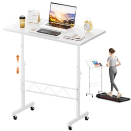 GTRACING Standing Desk Adjustable Height & Tiltable Tabletop, Small Mobile Computer Table for Laptop, Portable Home Office Desk for Stand Up Work and Walking Pad Treadmill, Height 30.7"-46.4", White