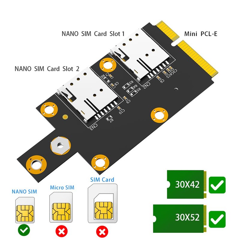M.2 Key B to Mini PCI-E Adapter with Dual Nano