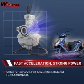 WOOSTAR PZ16 Carburetor 16mm with Fuel Filter Hose Line Gaskets Replacement for 50cc 70cc 90cc Horizontal Engine ATV Dirt Bike Go Kart