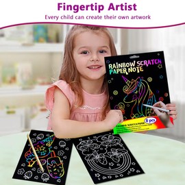 BAOXUE Scratch Art for Kids, Rainbow Scratch Paper Art Set, Scratch Coloring Book,Arts and Crafts for Kids Ages 4-8 Girls Boys,Christmas Crafts,Stocking Stuffers for Kids