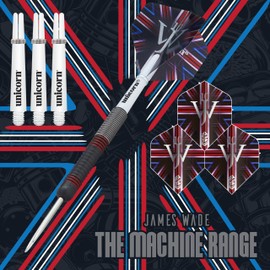 Unicorn Darts Set | James 'The Machine' Wade | 80% Tungsten Barrels with Two-Tone Black Titanium Coating & Red Ring Accents | Steel Tip Volute Points | 22 g