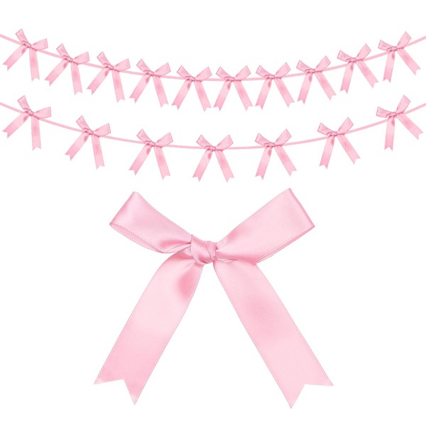 G2PLUS 2er-Set Satin Schleifengirlanden, 2.5m Vorbespannter Wimpelkette mit 10Stk Großen