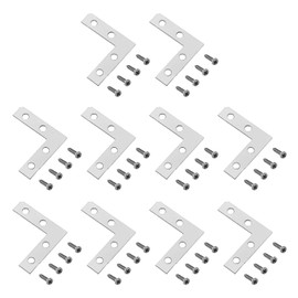 MroMax 10PCS Flat L-Shaped Right Angle Bracket 1.5" x 1.5"(L x W) Iron Right Angle Corner Brace Repair Plate, Heavy Duty Joint Corner Connector for Wood Furniture Chair Drawer Cabinet Fastener Silver