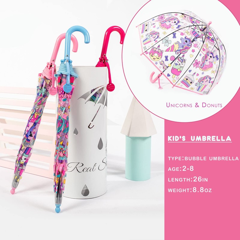 MRTLLOA Kids Pink Unicorn Clear Bubble Umbrella, Toddler Grip Curved