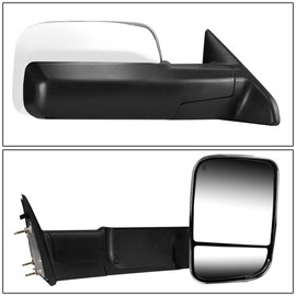 Auto Dynasty Pair of Chrome Power Heated Glass Flip Up Rear View Side Towing Mirrors Compatible with Dodge Ram 09-16