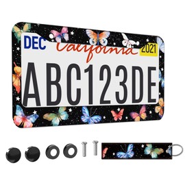 1pcs Colorful Butterfly License Plate Frame for Women,Inspirational Butterfly car Decorative tag Frames Girly,Colorful Butterflies License Plate Cover Holder for Vehicle with car Keychain tag