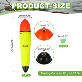 YELARXI Fishing Slip Bobbers, EVA Foam Bobbers Slip Floats with Fish Beads, 2.1 Oz Floatage Fit for Perch Carp Bass Fishing Corks Saltwater Freshwater (6 Pack, Red/Yellow)
