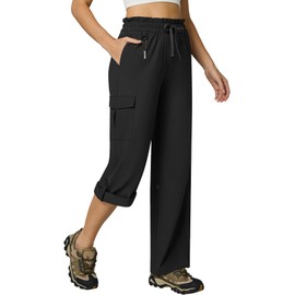 Casei Women's Cargo Capris Quick Dry Lightweight Water Resistant Roll Up Hiking Pants with 6 Pockets Travel Casual Outdoor,Black,S