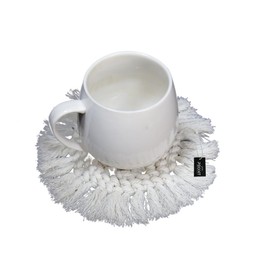 Boho Coasters Set of 2, Absorbent Cotton Drink Coasters for Mugs, Glasses,Cups - Stylish Home Decor Gift, Round Beige