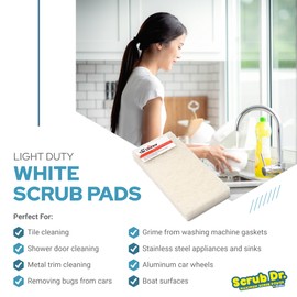 The Tile Doctor Multipurpose Scrub Pad - Ideal for Bathroom, Kitchen & Floor Cleaning - Non-Scratch Dish Sponge & Shower Scrubber - Non Abrasive - (White - Light Duty, 6 Pack)