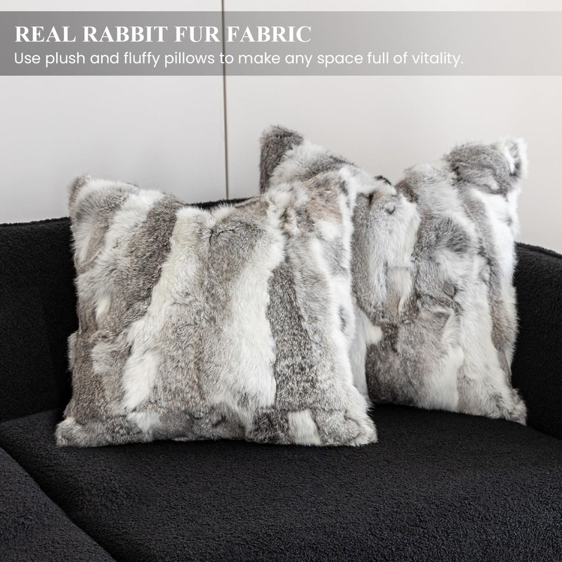 MOOX Rabbit Fur Pillow Covers Set of 2 Fur Throw