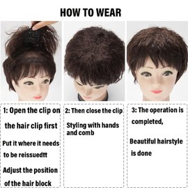 Brown Wig Pieces for Top of Head for Women Thin Hair, Curly Hair Topper Replacement Fluffy Hairpiece Seamless Clip in Top Wiglet, Hairs Extensions, Wigs Accessories