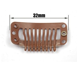 50pcs Wig Clips Stainless Steel Snap Clips for Hair Extensions DIY Wig Combs 9-teeth 32mm 1.2g/pc, 2pcs Weaving Thread, 1set/30pcs Needles (Light Brown)