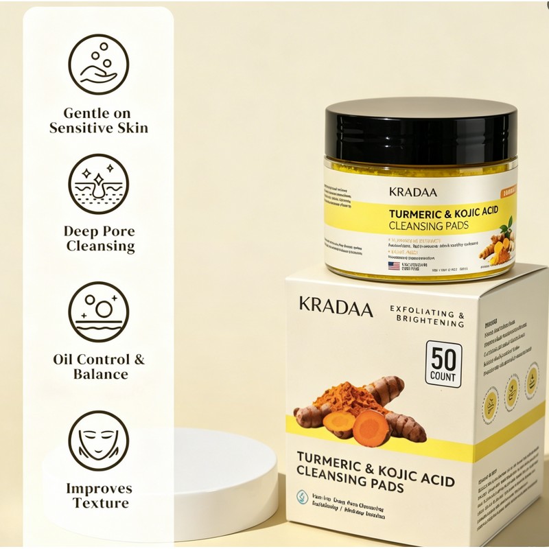 KRADAA TURMERIC & KOJIC ACIDCLEANSING PADS,Make-up removing preparations,Lab Tested –