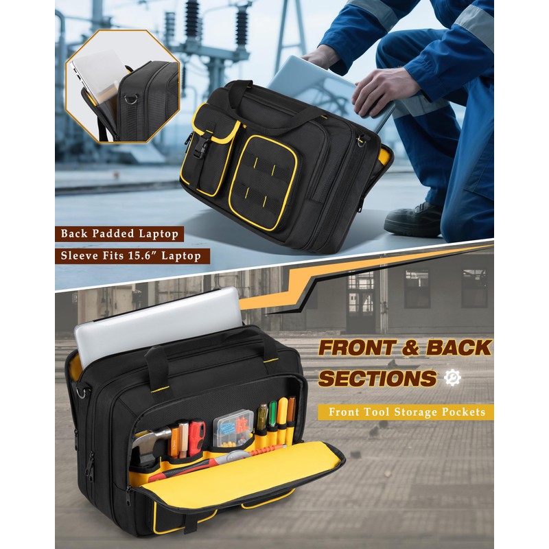 Marscamd Electrician Tool Bag with Laptop Sleeve, Tool Tote with