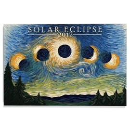 Lantern Press 12x18 Inch Premium Wood Sign, Ready to Hang Wall Decor, Solar Eclipse 2017 Starry Night