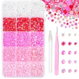 12000 Pcs Resin Jelly Rhinestones for Crafting, Multi Sizes Flatback Pink Color Gems, Bedazzling Crystal with Pickup Tool for DIY Crafts Clothing Shoes Fabric Nail Art