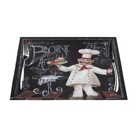 Vintage Kitchen Chef Placemats for Dining Table, Abstract Medieval Fat Chef Linen Table Place Mat Sets for Indoor Outdoor Party, Set of 4, Heat Resistant Washable Non-Slip (18" L x 12" W)
