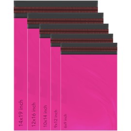50 Mixed Hot Pink Parcel Bags, Postage Bags, Mailing Bags 5 Sizes 10 Each Poly Postal Bags Self Seal iSOUL Small to Large Mailing Bags Packaging Assorted Mailers Posting Shipping Post Bags