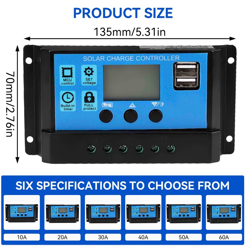 PWM Controller, 10A 20A 30A 40A 50A 60A Auto Solar