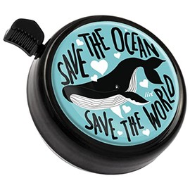 Liix Big Colour Bell 2021 Whale Design with Saying Save The Ocean Extra Large and Stylish Bicycle Bell with Painted and Weatherproof Metal Lid Loud Sound