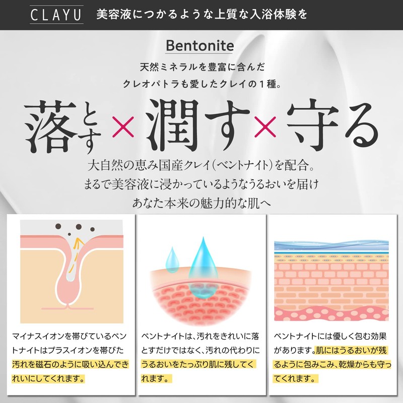 CLAYU Clay and Epsom Salt, Bath Cosmetics, 17.6 oz (500