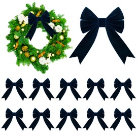 KKSTY 10 Pcs Velvet Ribbon Bow, 5x7inches Vintage Velvet Bows Ornaments for Christmas Tree Garland Wreath Gift Wrapping Indoor Outdoor Holiday Wedding Party Decoration (Blue)