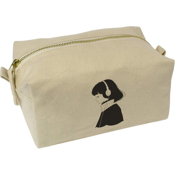 'Girl with Headphones' Canvas Wash Bag/Makeup Case (CS00038137)