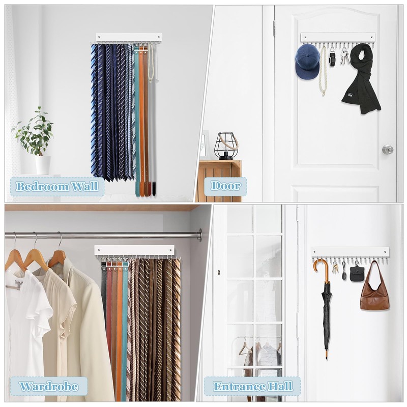 Tie Rack Belt Hanger Wall Mounted, Lomrsiul Non Slip 180