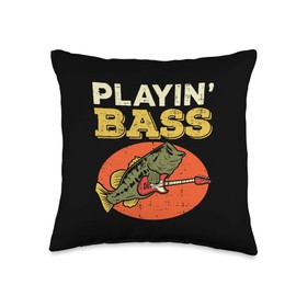 Playin Bass Fish Guitar Cool Fishing Bassist Player Musician Throw Pillow
