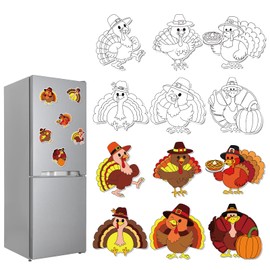 Kingdder 36 Pcs DIY Thanksgiving Turkey Refrigerator Magnets Color Your Own Fridge Magnets Craft Kit Refrigerator Decoration for Home School Activities Fall Thanksgiving Party Favors