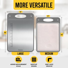 Nexolus 2 Pack Titanium Cutting Board Set, Large Double Sided - 16x11" + 14x9" - Stainless Steel Cutting Board for kitchen with Deep Juice Groove, Built-In Measurement Scale & Easy to Clean