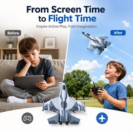 RC Fighter Airplane for Kids – Foam Remote Control Glider with LED Lights for Outdoor Flying Fun