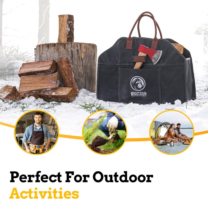 MOUNTAIN GRILLERS Heavy Duty Canvas Firewood Carrier - Features Reinforced