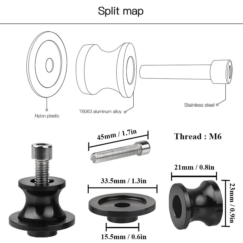 2pcs 6MM M6 X1.5 Motorcycle Swing arm Sliders Spools CNC
