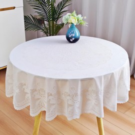 Jeloris Round Waterproof Vinyl Tablecloth, Beige Floral 60 Inch - Spillproof Wipeable PVC Table Cover for Dining, Kitchen, Party, Daily Use