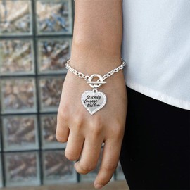 Inspired Silver - Serenity Prayer - Silver Toggle Bracelet for Women - Open Heart Charm Bracelet Jewelry Gift with Cubic Zirconia - Women's Charm Bracelet with Sturdy Toggle Clasp