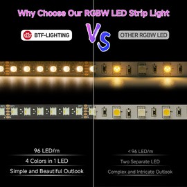BTF-LIGHTING 5050 RGBW RGB+Warm White(2700K-3000K) 4 Colors in 1 LED 5m 16.4ft 96LED/m DC24V Multi-Colored LED Tape Lights IP65 Waterproof Black 12mm PCB for Home Decoration(No Adapter or Controller)