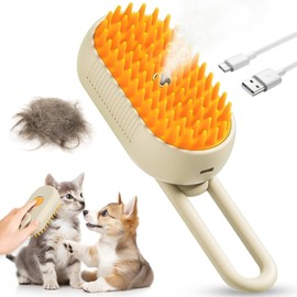 Cat Steam Brush - 3 in 1 Spray Cat Brush for Shedding, Steamy Silicone Massage Grooming Brush for Cat and Dog, Steamer Brush for Massage, Tangled And Hair Loss Remover (Cream)